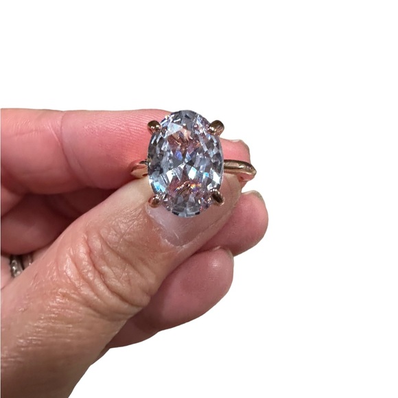 Rose Gold Large Oval Diamond Solitaire Ring - Picture 8 of 9